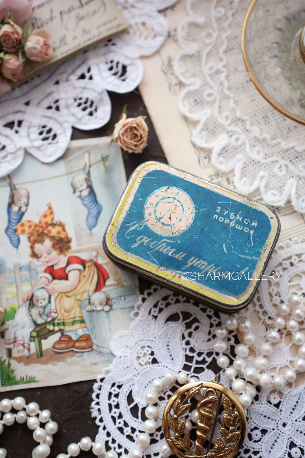 Жестяная баночка зубной порошок «С добрым утром!». №3. Винтаж, СССР.