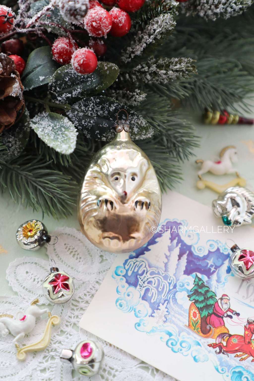 Ежик №3. Елочная игрушка, стекло СССР.