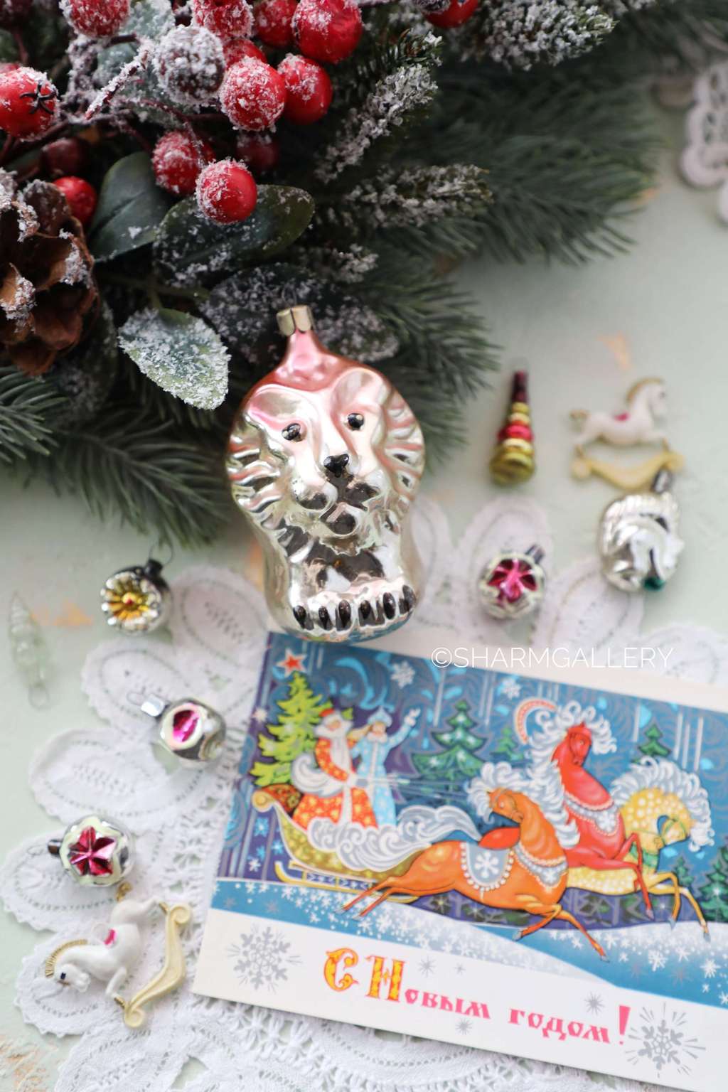 Лев №2. Елочная игрушка, стекло СССР.