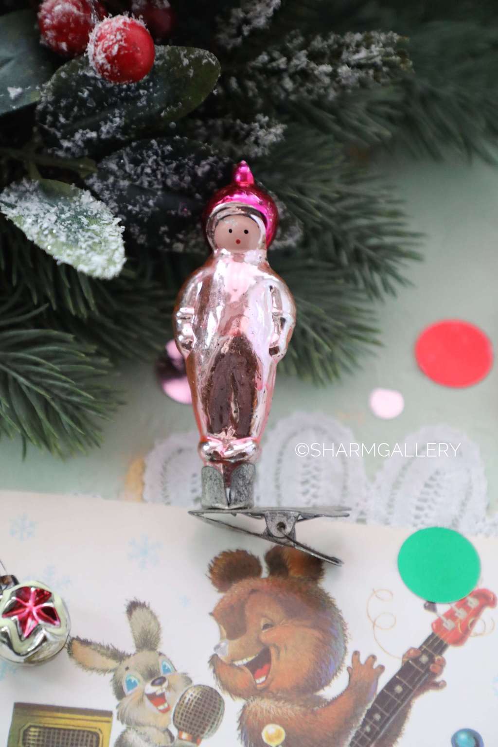 "Космонавт" (мини) №43. Елочная игрушка на прищепке, СССР.