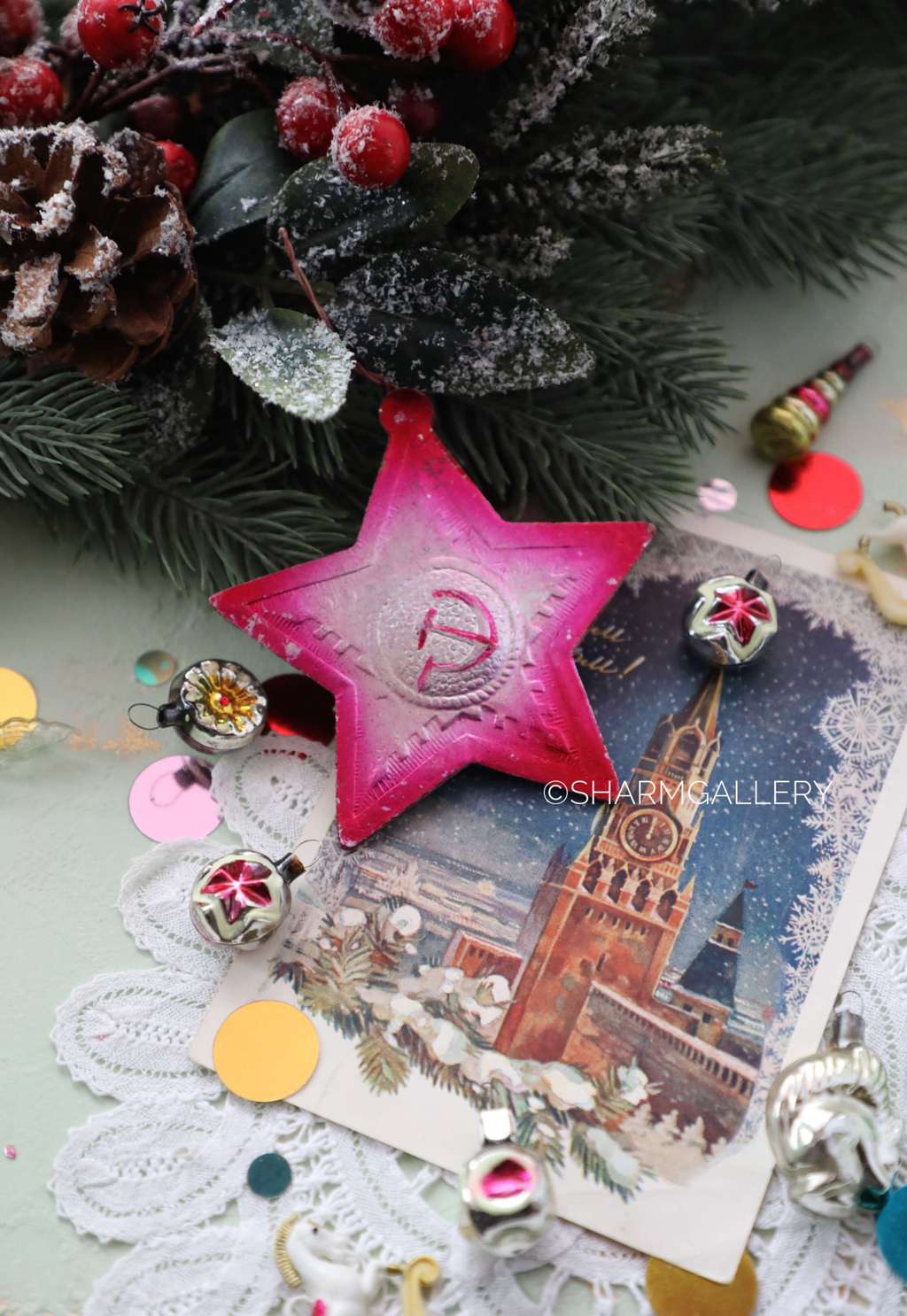 Звезда агит. игрушка №2. Елочная игрушка картонаж, СССР.