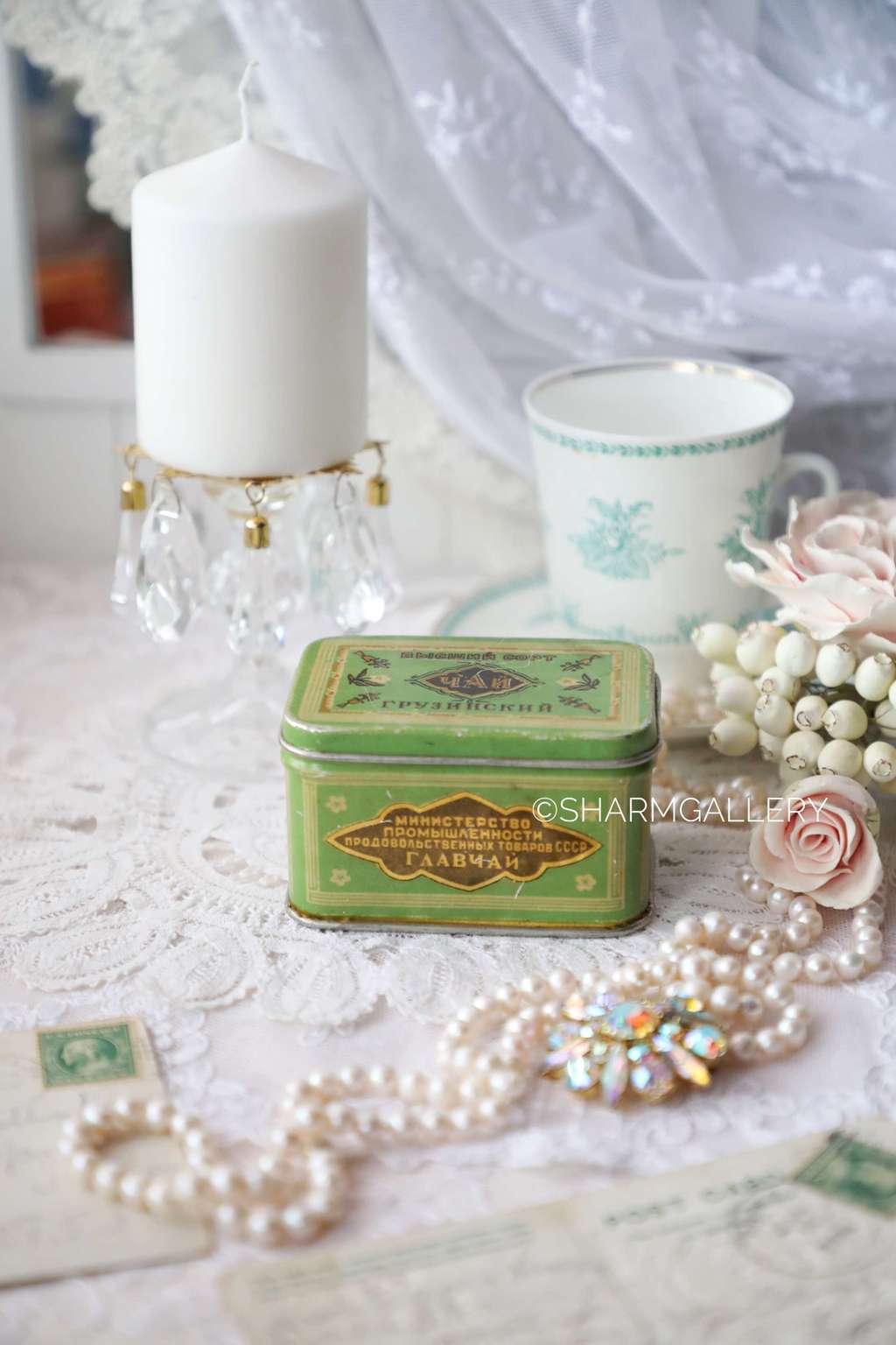 Банка чайная, жестяная СССР. "Чай Грузинский", Главчай, 50гр., 1946г.