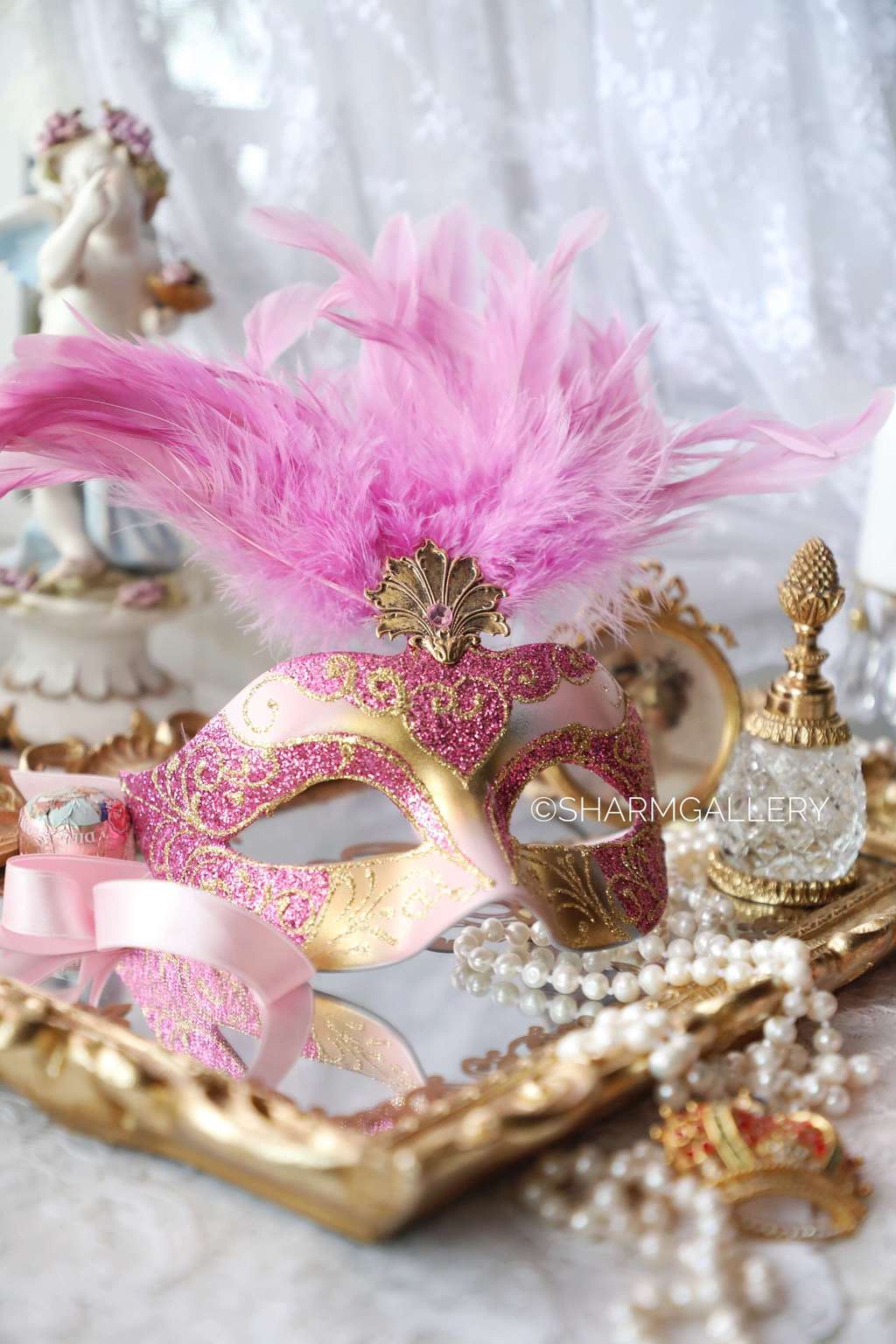 Венецианская карнавальная маска с перьями. Винтаж.