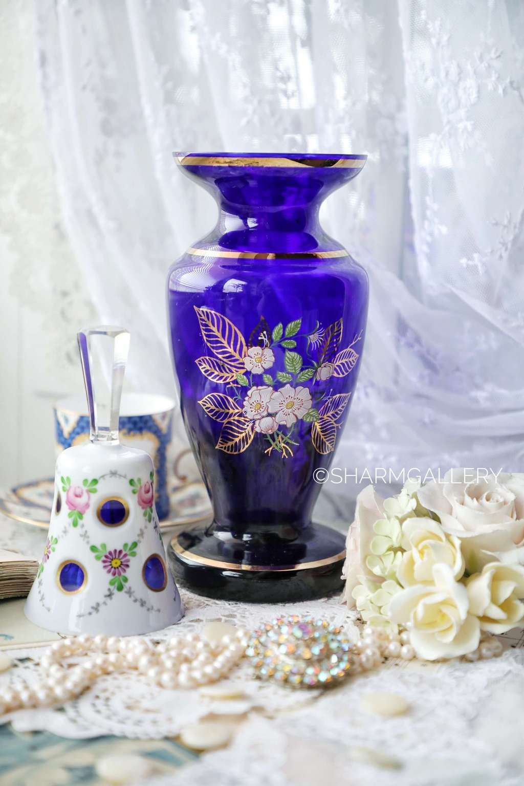 Ваза для цветов, синее кобальтовое стекло Богемия Bohemia Чехословакия, 1970гг.