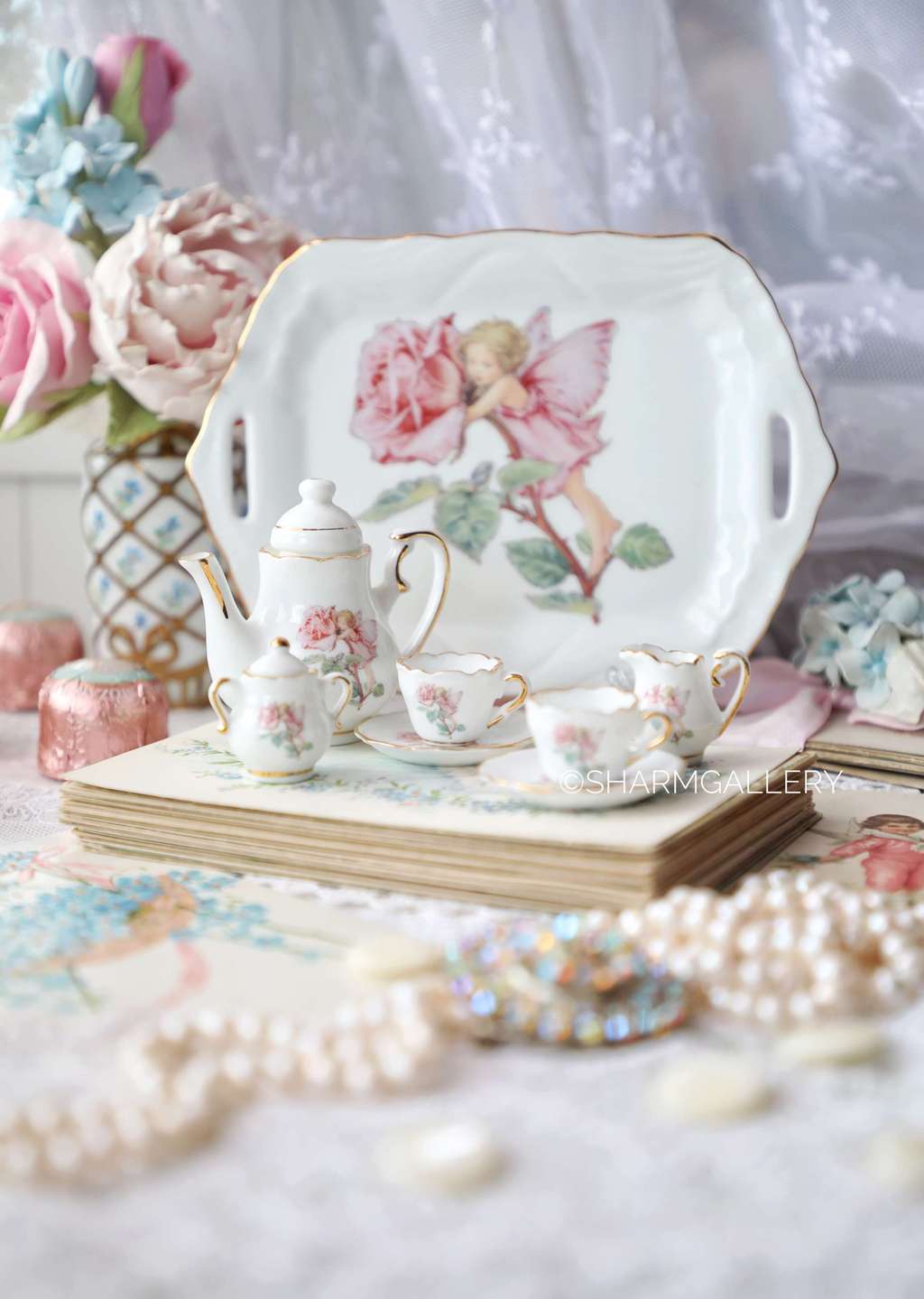 Кукольный чайный сервиз Flower Fairies 8 предметов, Reutter Porzellan, фарфор, Германия.
