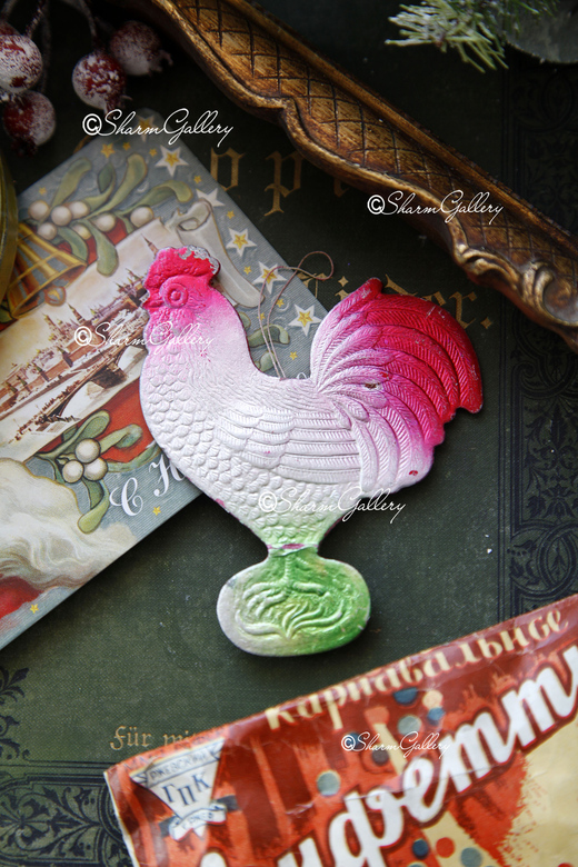 Елочная игрушка картон "Петух". СССР.