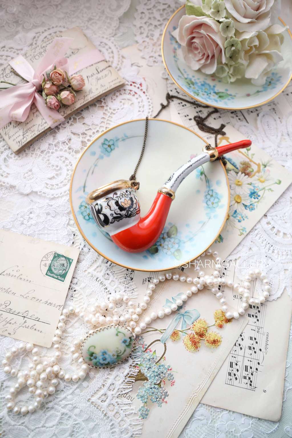 Трубка сувенирная курительная люлька «Киев» фарфор, роспись. СССР.