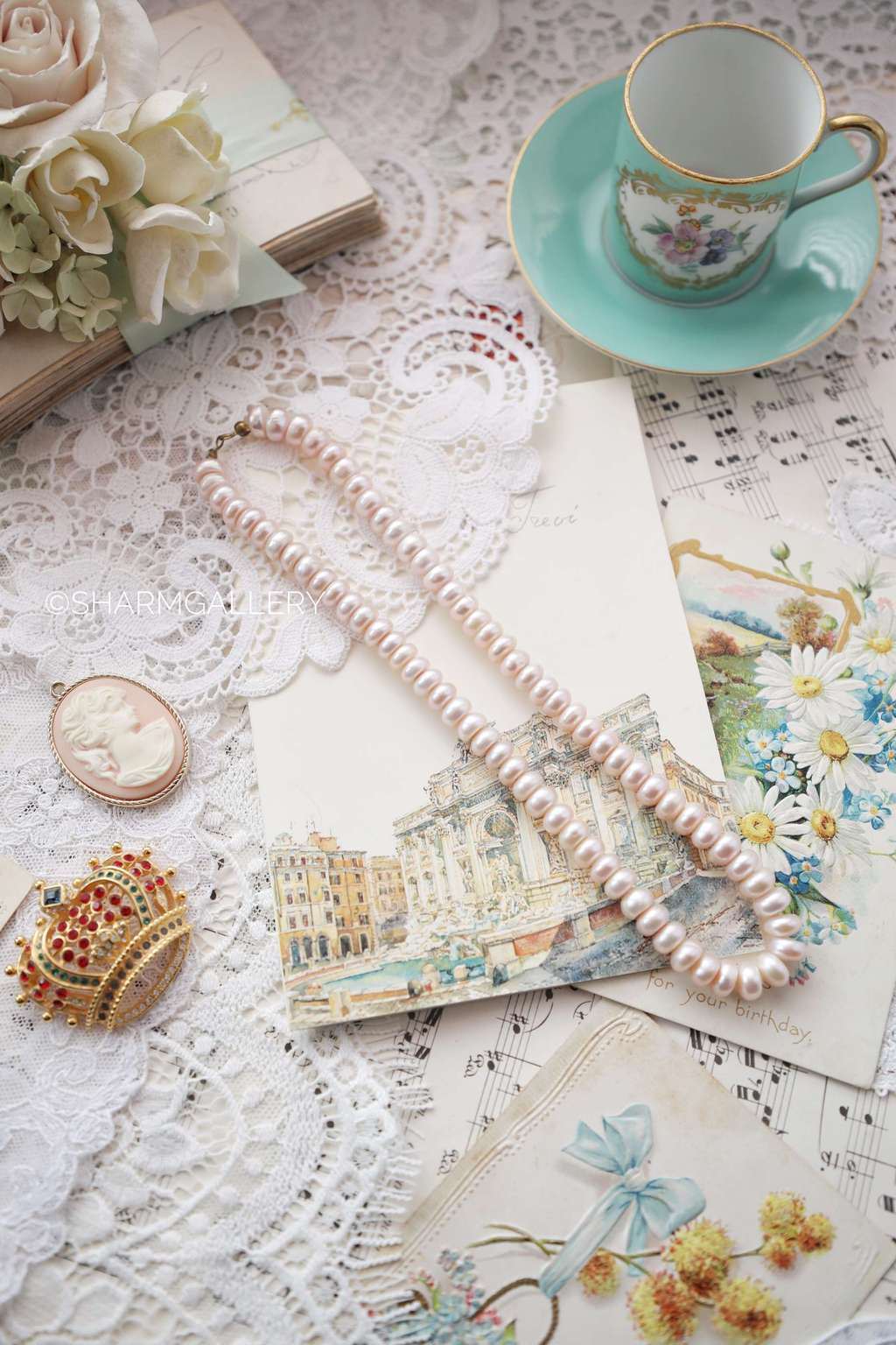 Винтажные бусы из натурального речного жемчуга 42см., розовый.