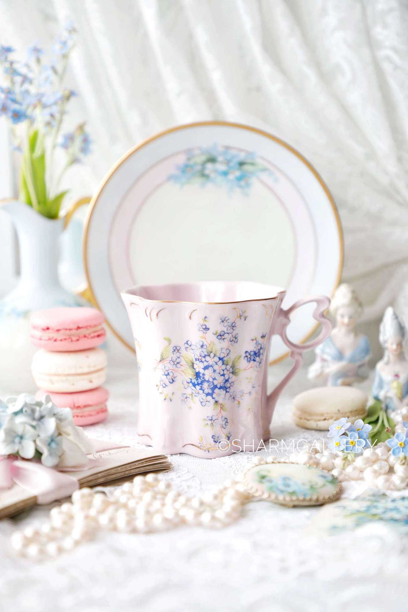 Кружка Ар нуво "Незабудки". Чешский розовый фарфор 280мл.