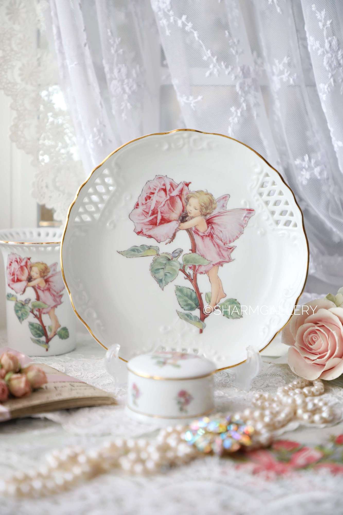 Тарелка 17см., Фея Роза "Flower Fairies" Reutter Porzellan, прорезной фарфор, Германия