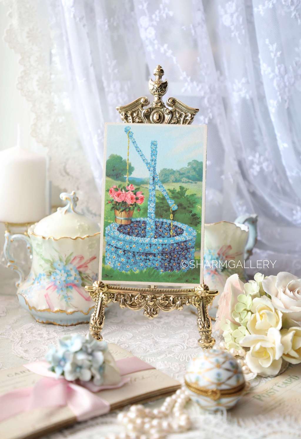 Открытка, антикварная №148 «Незабудки и розы», чистая!