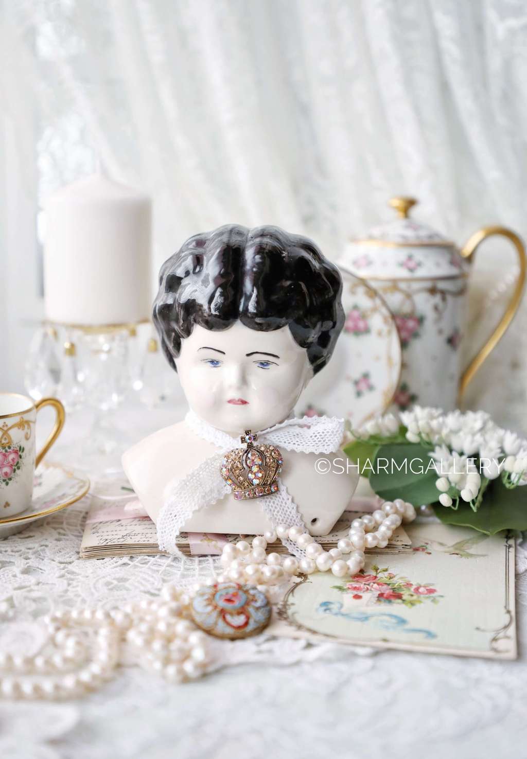 Винтажная кукла China Doll 12,5см. керамика, роспись Франция + брошь Корона в подарок.