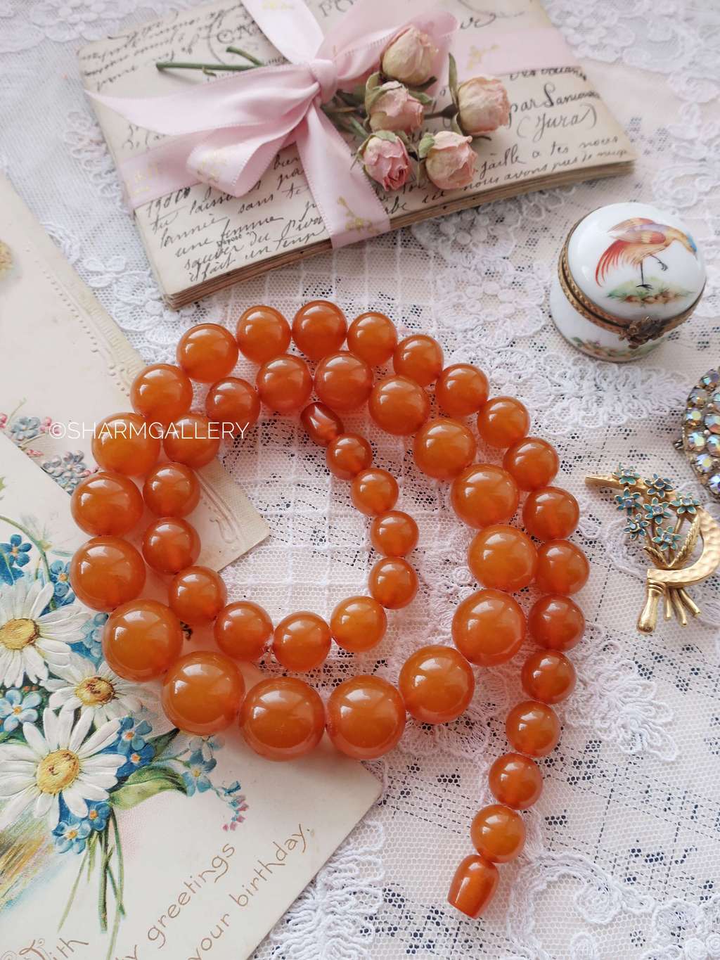 Бусы янтарные 62см., медовый янтарь СССР.