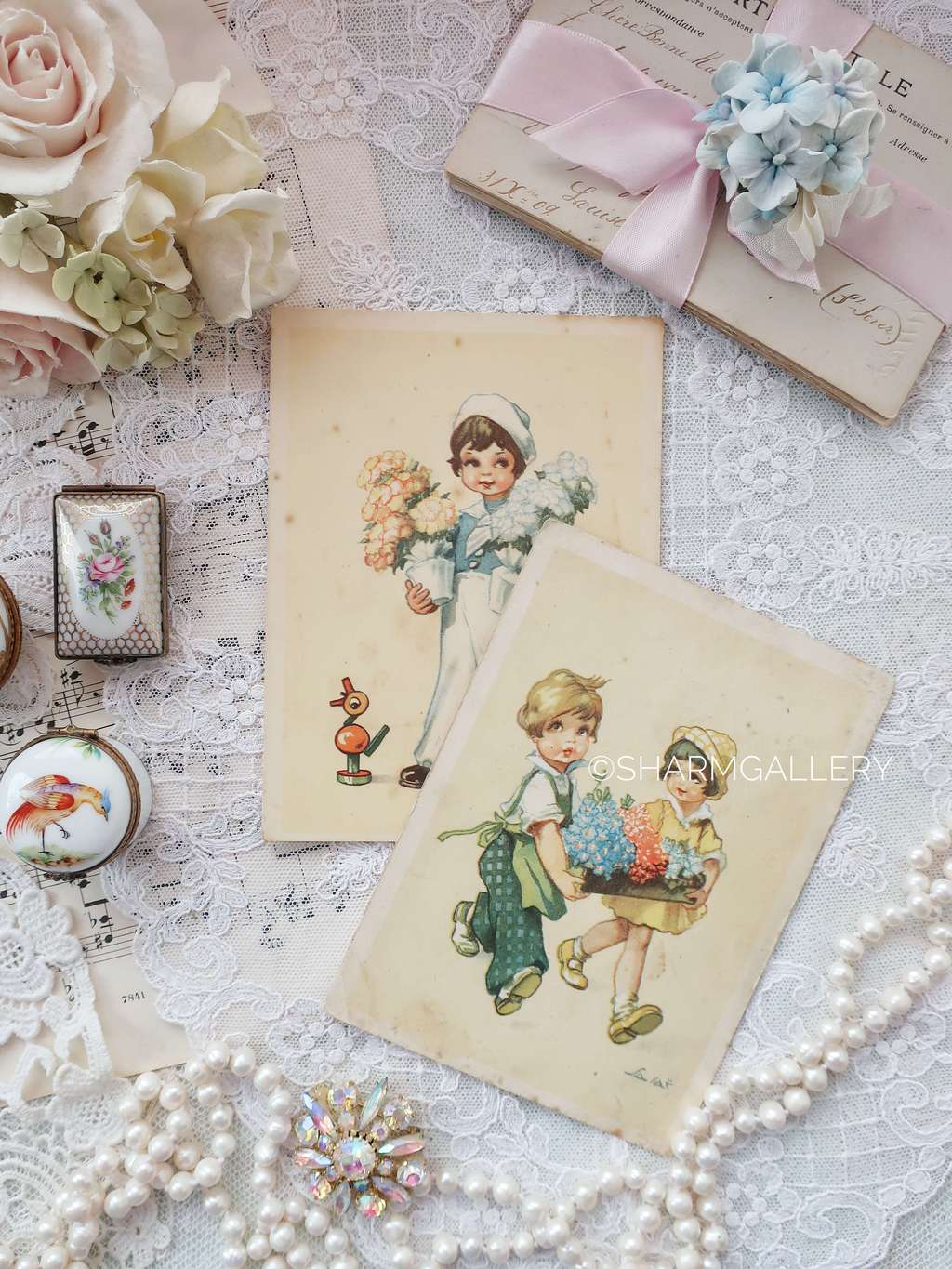 Набор из двух антикварных открыток №152 серия «Дети», чистые