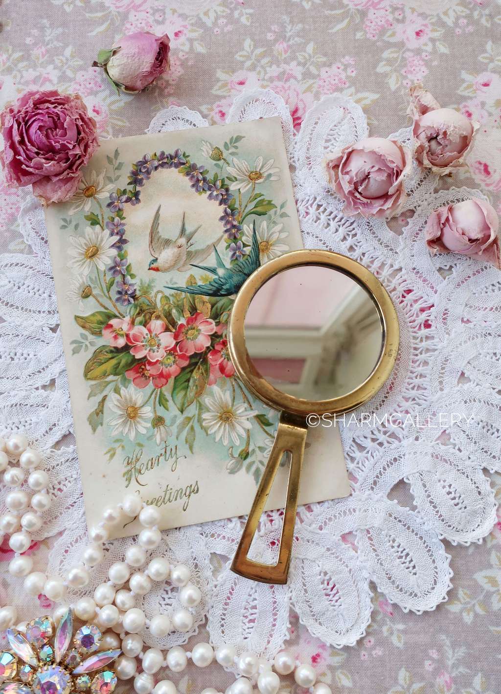 Винтажное ручное зеркальце дамское, латунь, СССР.