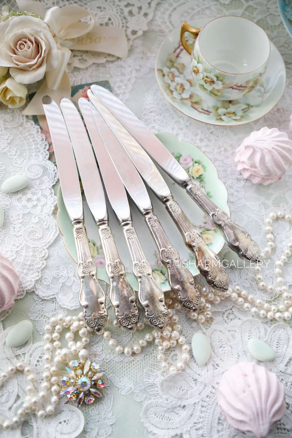 Столовые ножи «Серебряная Роза» №72, мельхиор с серебрением, Кольчугино.