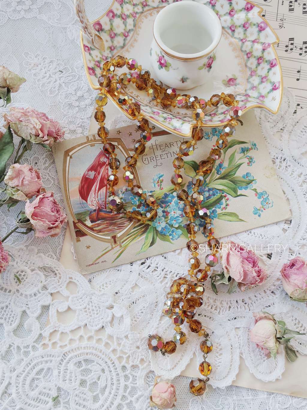 Чешские Бусы - колье, стекло с покрытием Аврора бореалис, Чехословакия, 1960гг.