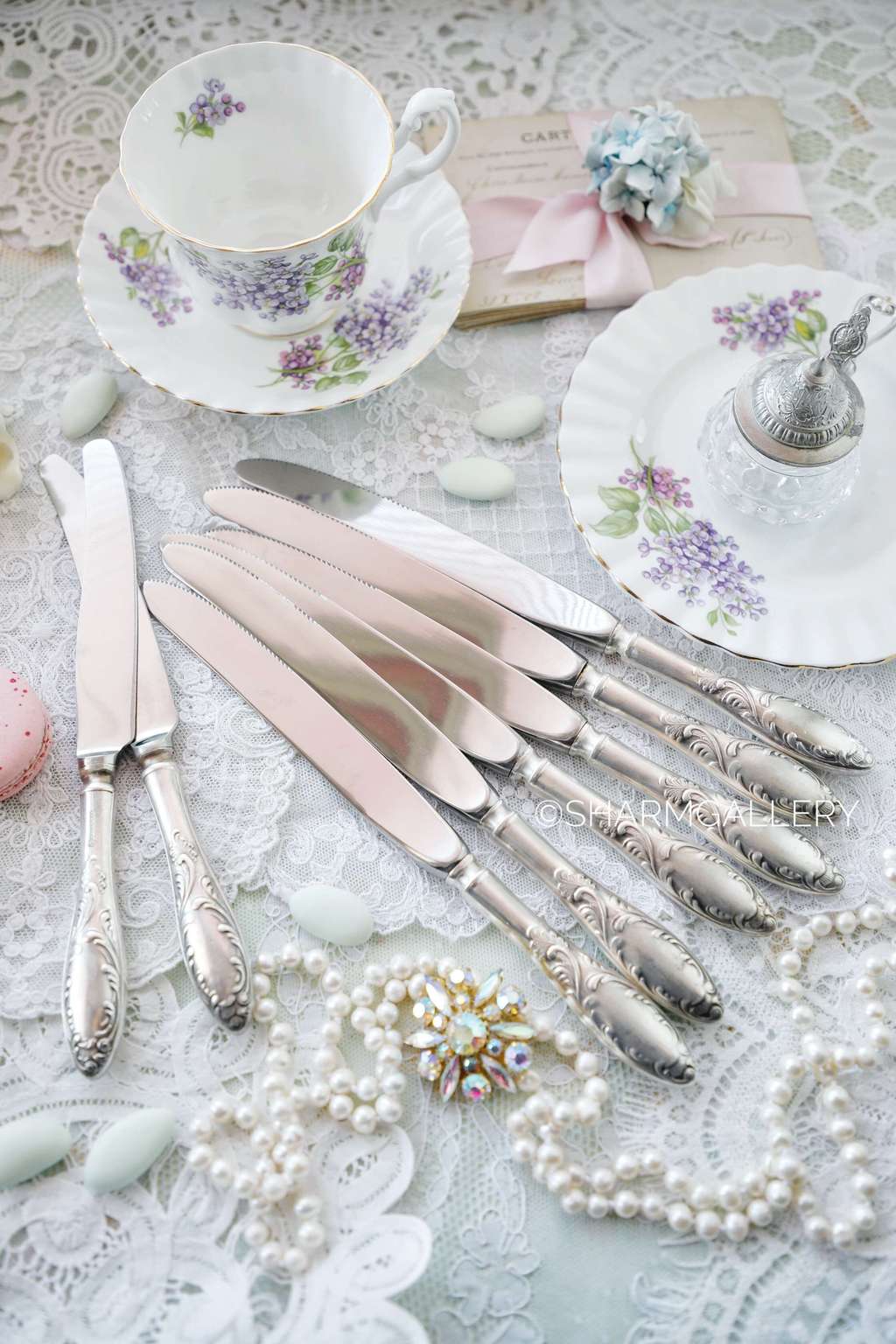 Столовые ножи 6шт. + 2 десертных ножа, №121, мельхиор с серебрением, Кольчугино. СССР.