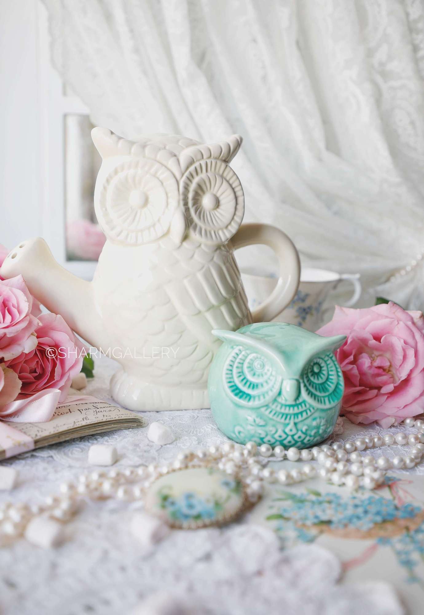 Сова - Лейка керамика сливочного цвета + фигурка совы в подарок! Boru Нидерланды.