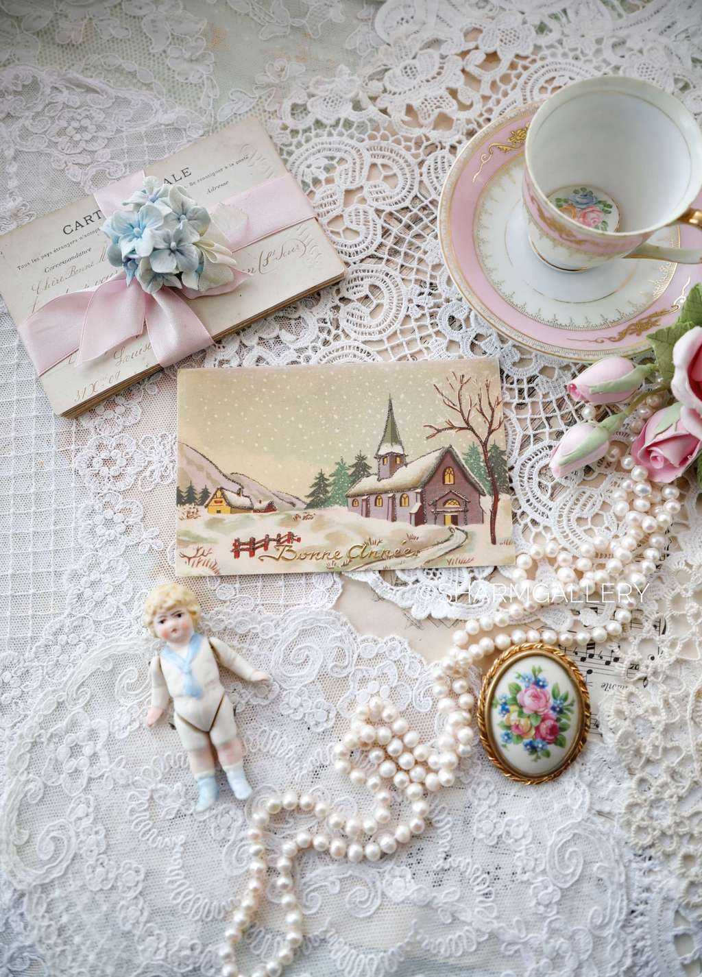 Открытка, антикварная Новогодняя, чистая.