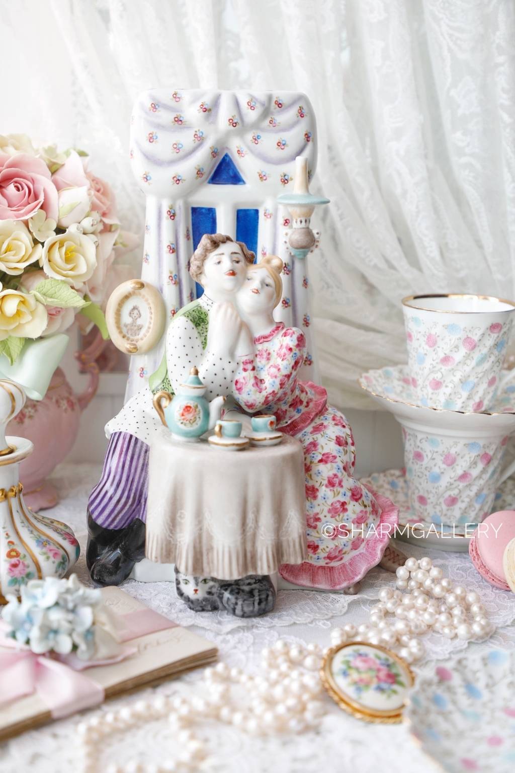 Фарфоровая статуэтка Чаепитие, 27см, КЭКХЗ 1990гг.