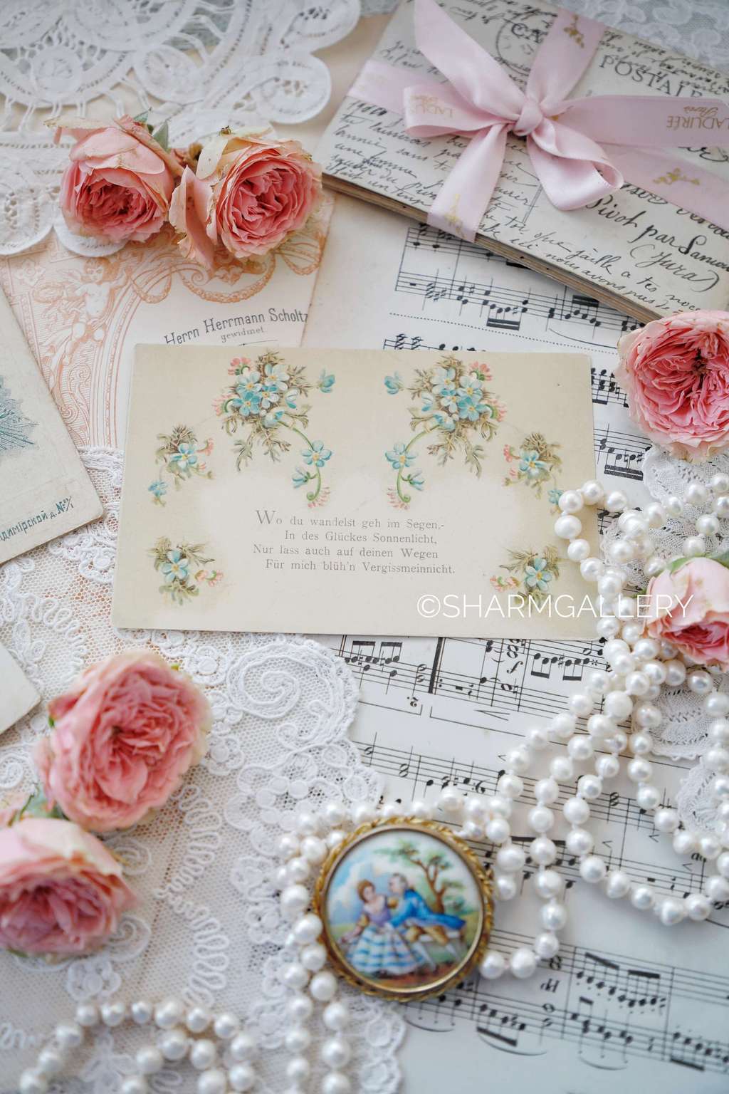 Открытка, антикварная с незабудками №163, чистая!