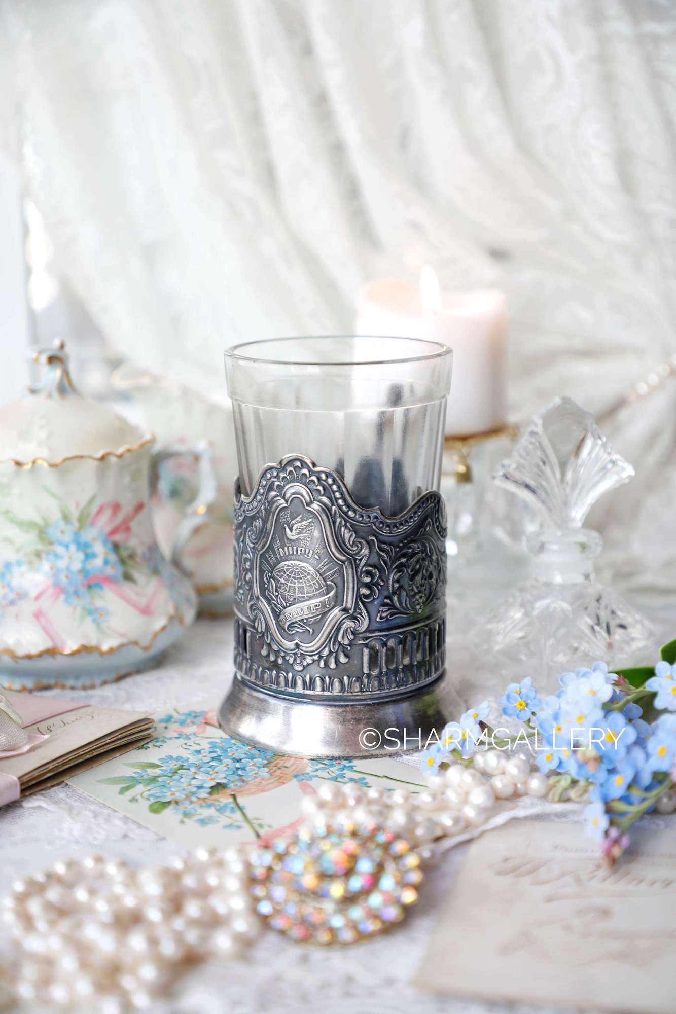 Подстаканник мельхиоровый «Миру Мир» + граненый стакан CCCP, Кольчугино.