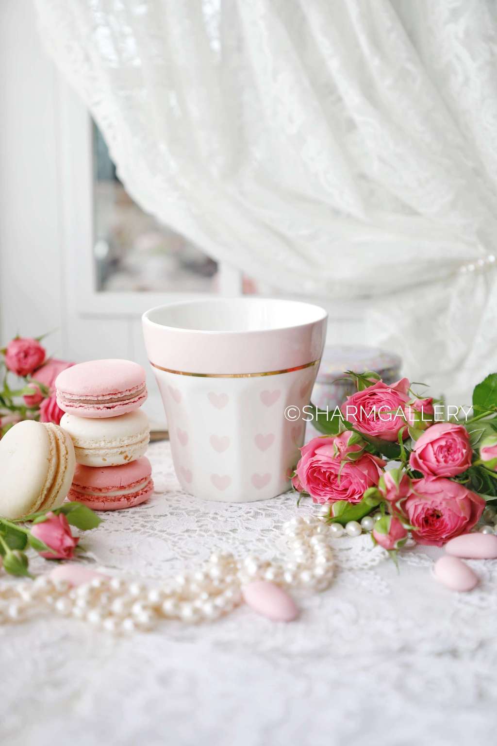 Стакан розовые сердечки, фарфор Miss Etoile.