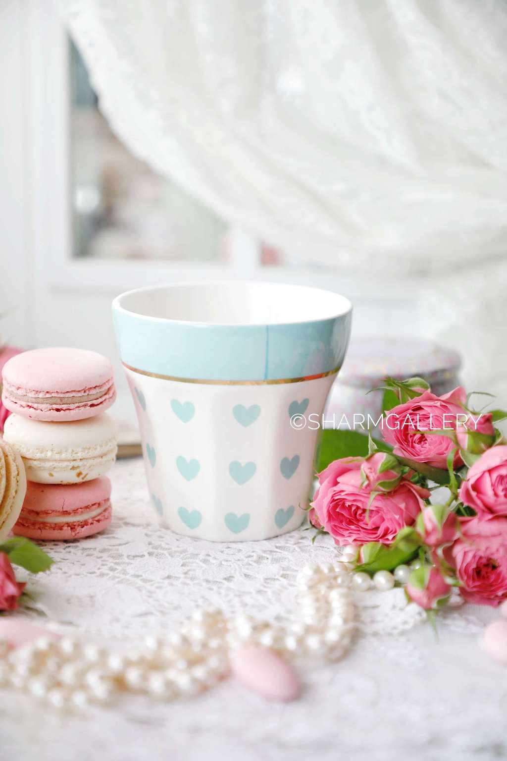 Стакан голубые сердечки, фарфор Miss Etoile.