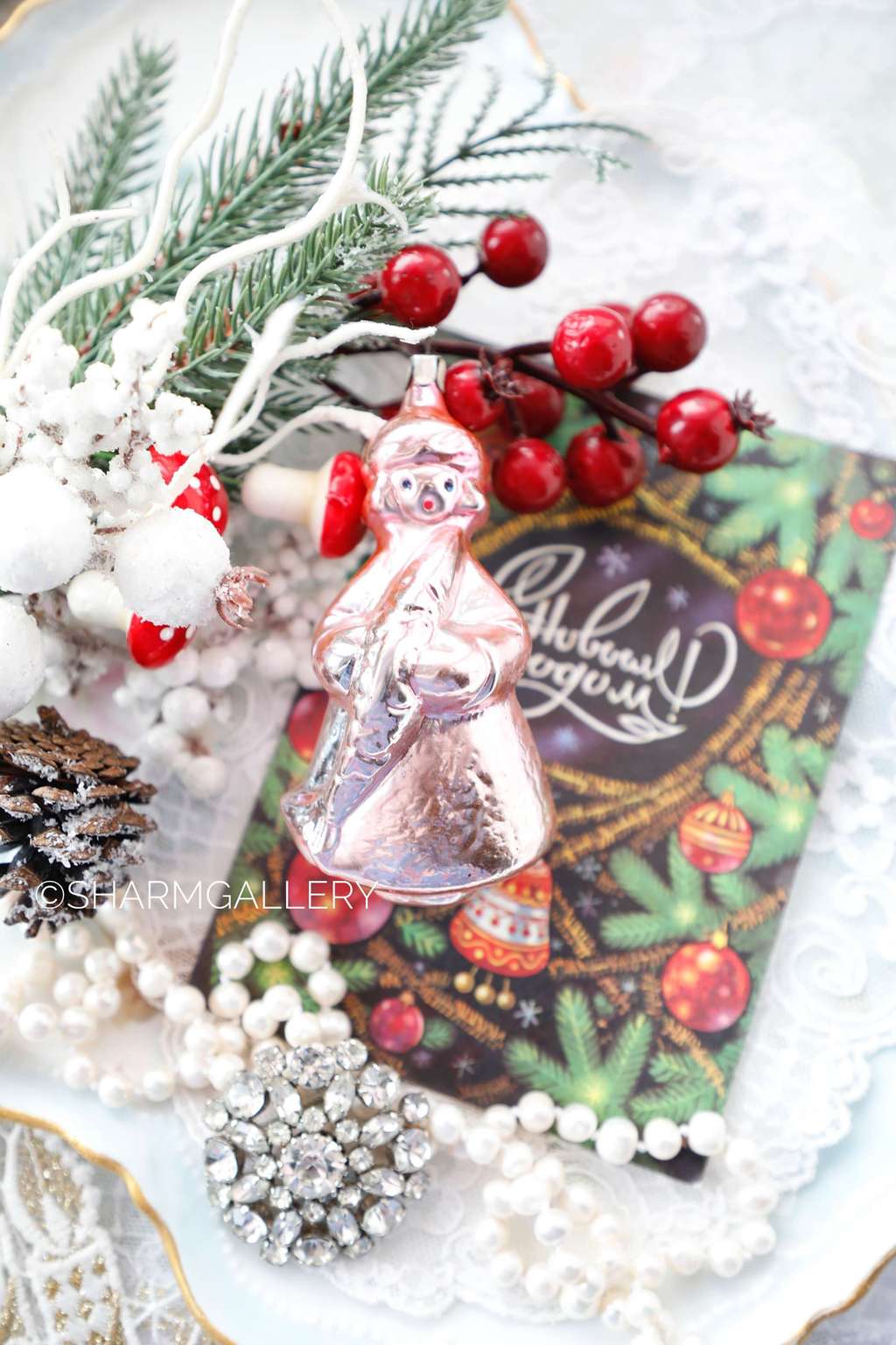 Емеля с щукой №2, "По щучьему велению". Елочная игрушка, стекло, СССР.