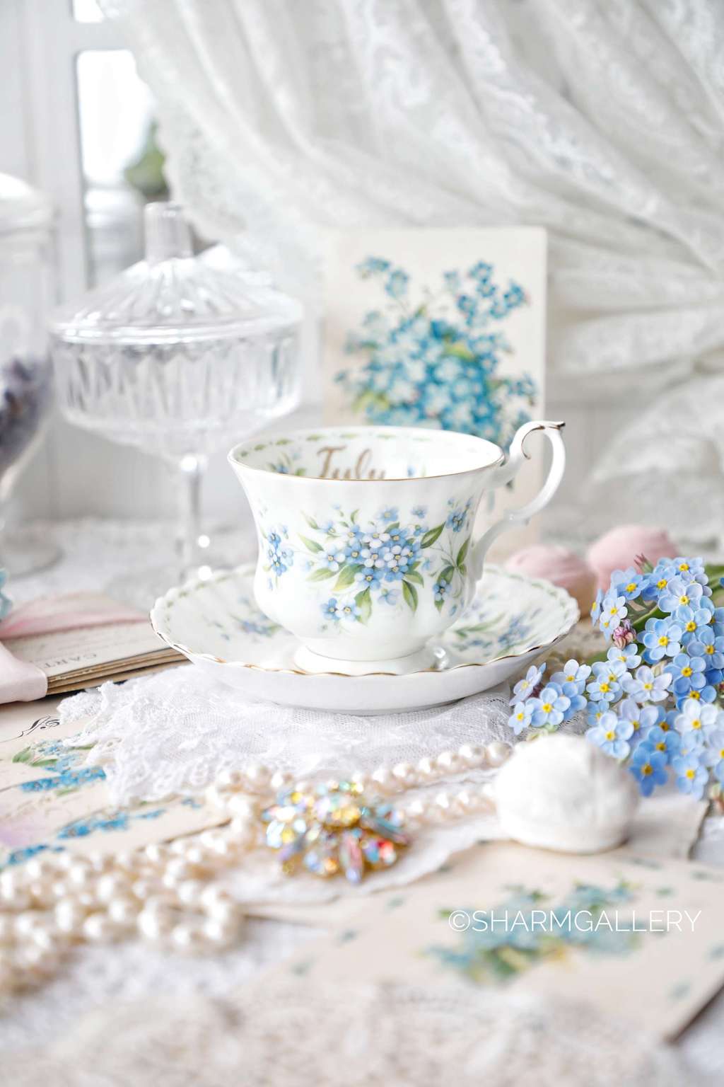 Чайная пара «Цветок месяца» July/Forget-me-not Июль/Незабудка, фарфор Royal Albert Англия.