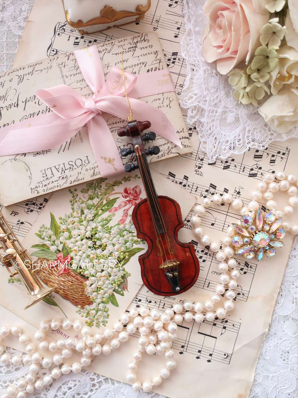 Елочная игрушка музыкальный инструмент, деревянная миниатюра. Германия.