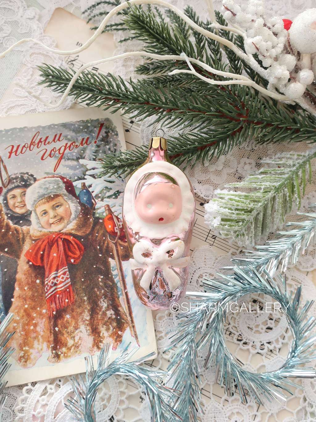 Младенец/Пеленашка №28 (розовый) елочная игрушка, стекло СССР.