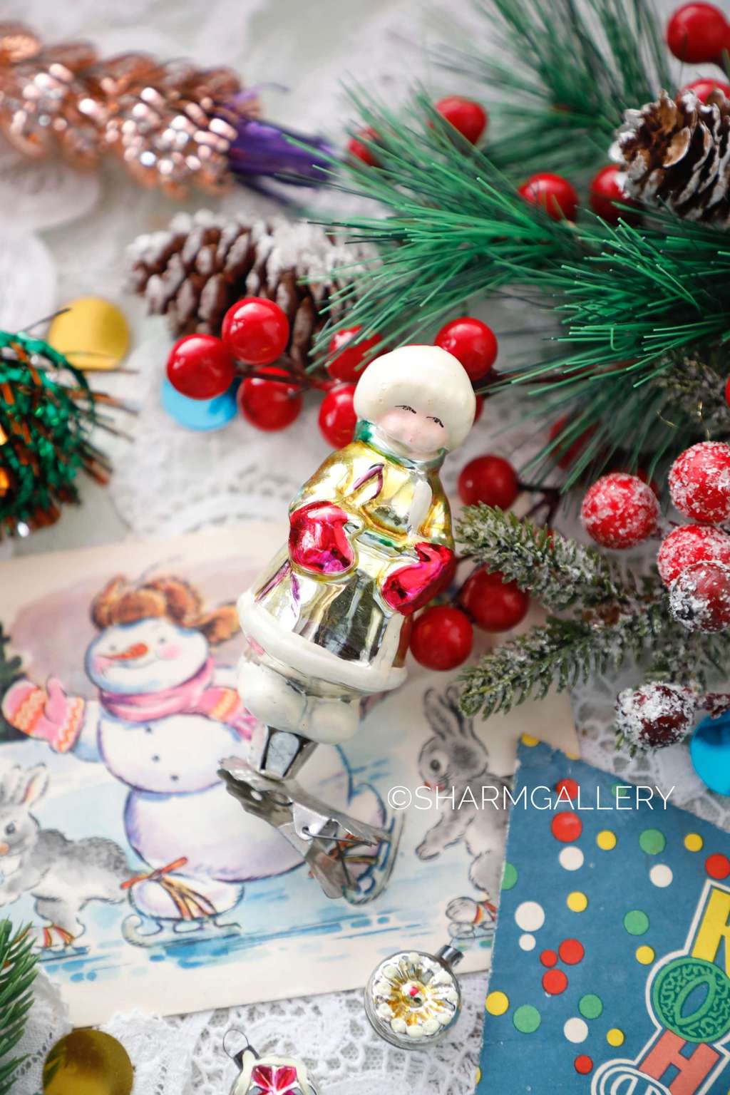 Филипок №4. Елочная игрушка, стекло на прищепке, СССР.