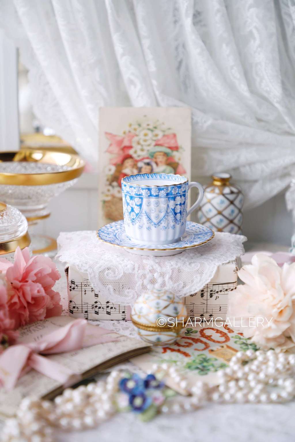 Антикварная кофейная пара, фарфор Copeland Spode, Англия.