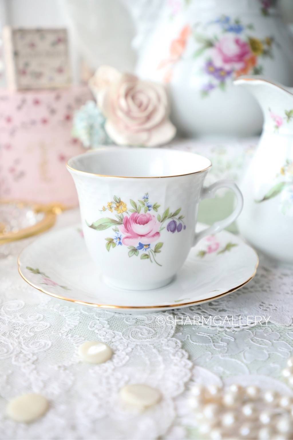 Чайная пара «Мейсенский букет» фарфор Thun Чехословакия.