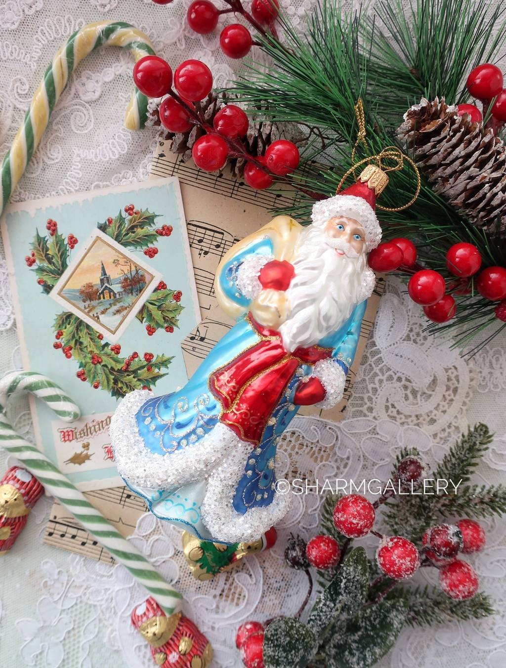 Елочная игрушка Дед Мороз. Стекло, роспись, Irena-Co (Ирэна)