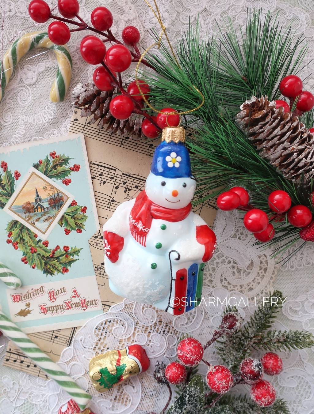 Ёлочная игрушка "Снеговик", голубой. Фабрика « Ариель» Нижний Новгород.