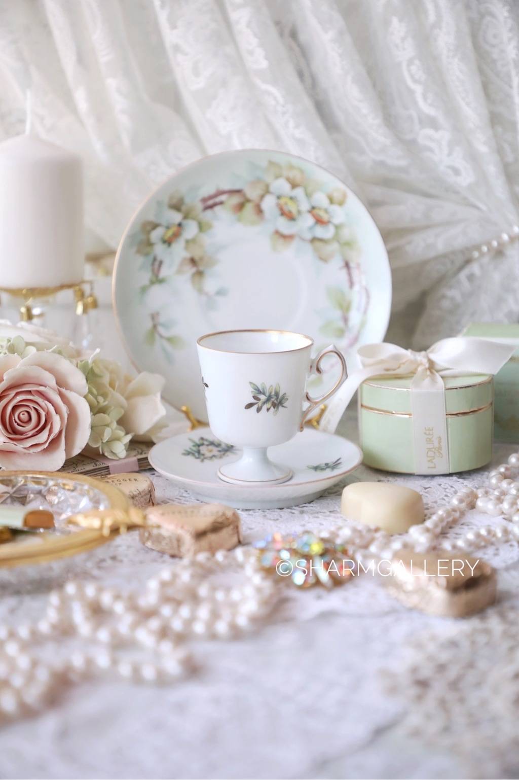 Антикварная кофейная пара, фарфор 60мл., EvP.