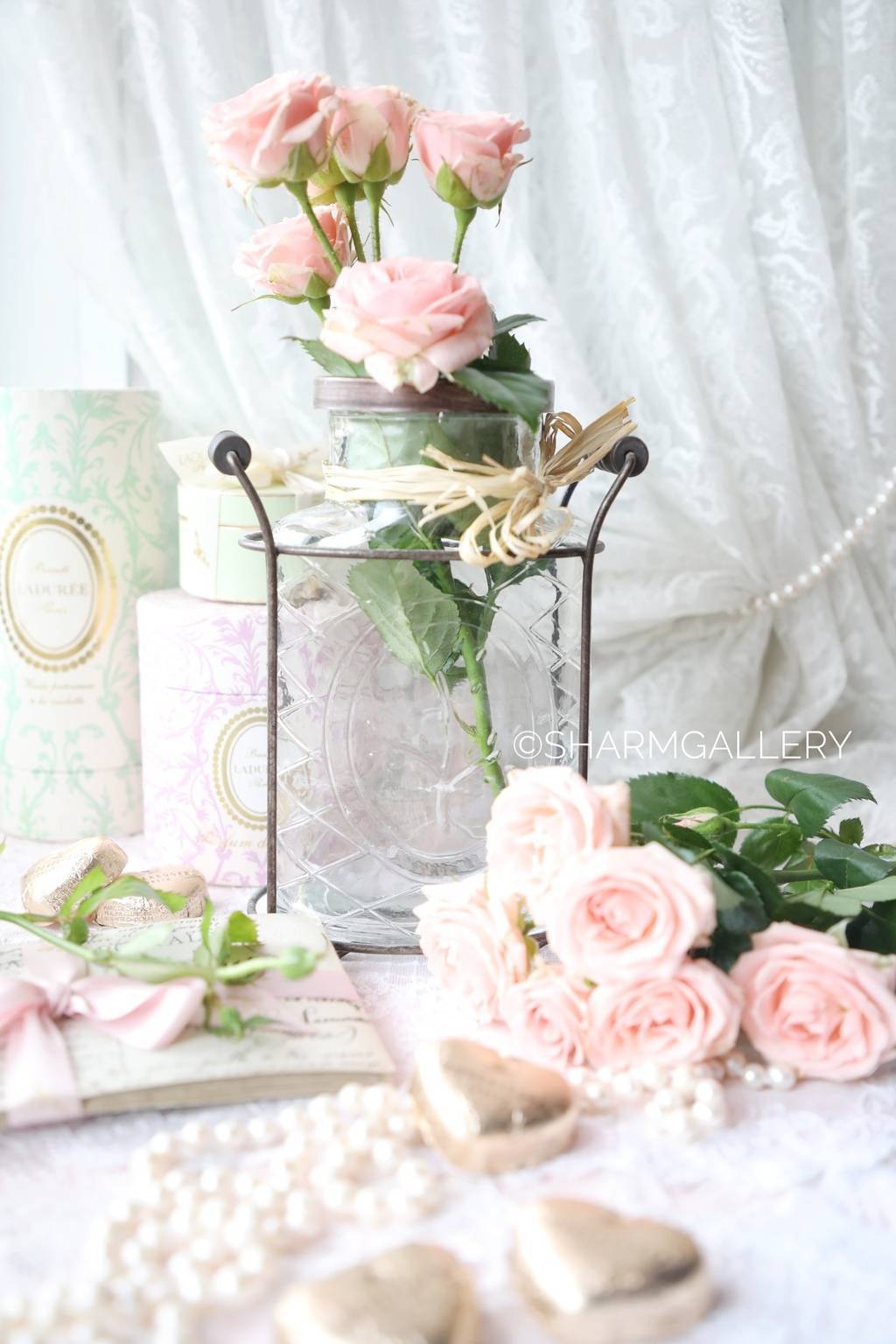 Ваза банка стекло, металл, в подставке с ручками Прованс, Франция.