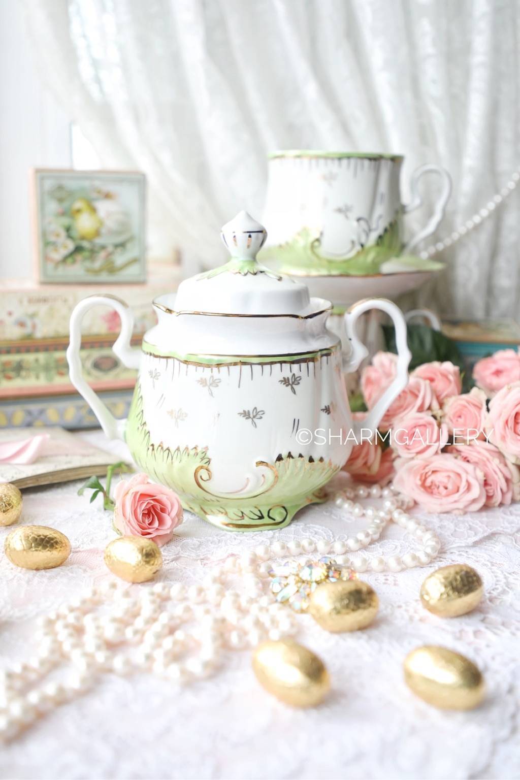 Сахарница большая  «изумрудная» 600мл, Кузнецовская форма, фарфор Гарднер в Вербилках.