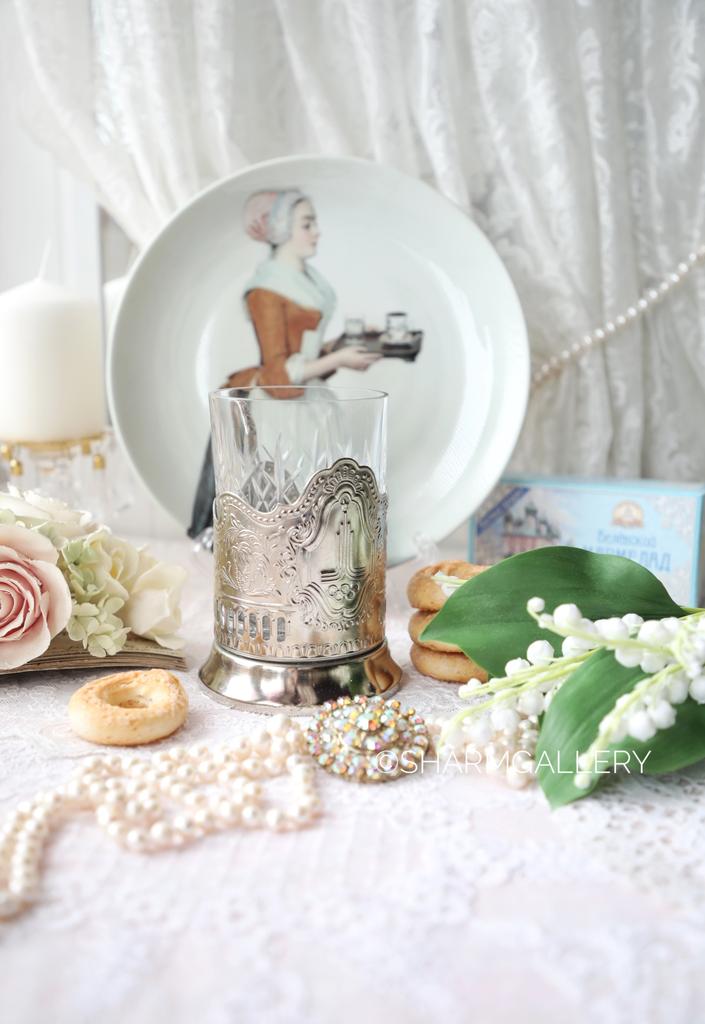 Подстаканник мельхиоровый ОЛИМПИАДА 80 + хрустальный стакан CCCP, Кольчугино.