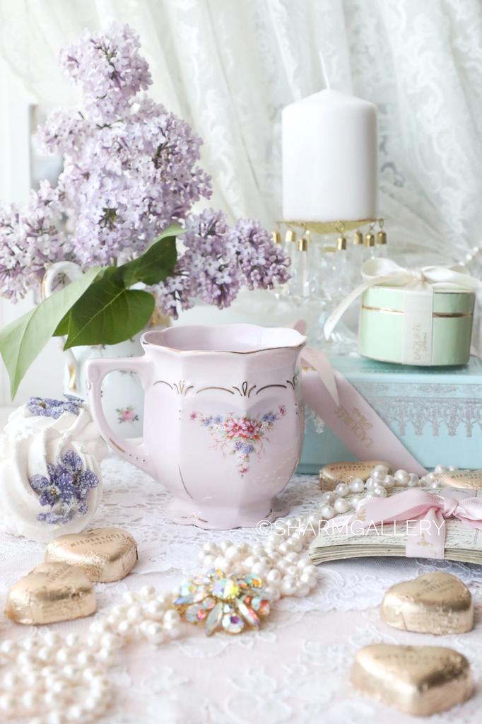 Кружка "Букет с незабудками" 260мл. Розовый фарфор Чехословакия.