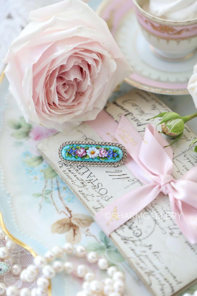 Брошь «Бирюзовая» Ростовская финифть мельхиор, СССР.