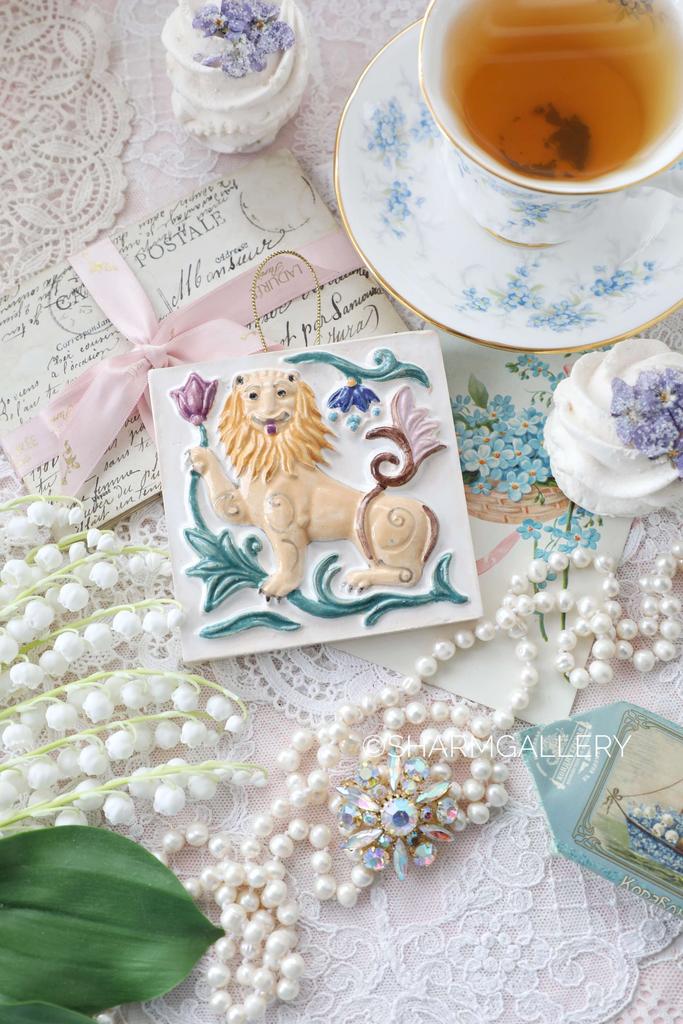 Изразец «Лев» 10х10см. Многоцветная изразцовая плитка, Ярославль.