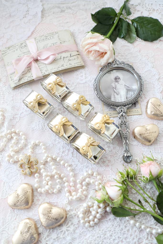 Набор колец для салфеток «Золотой бант» 6шт., серебрение Англия.