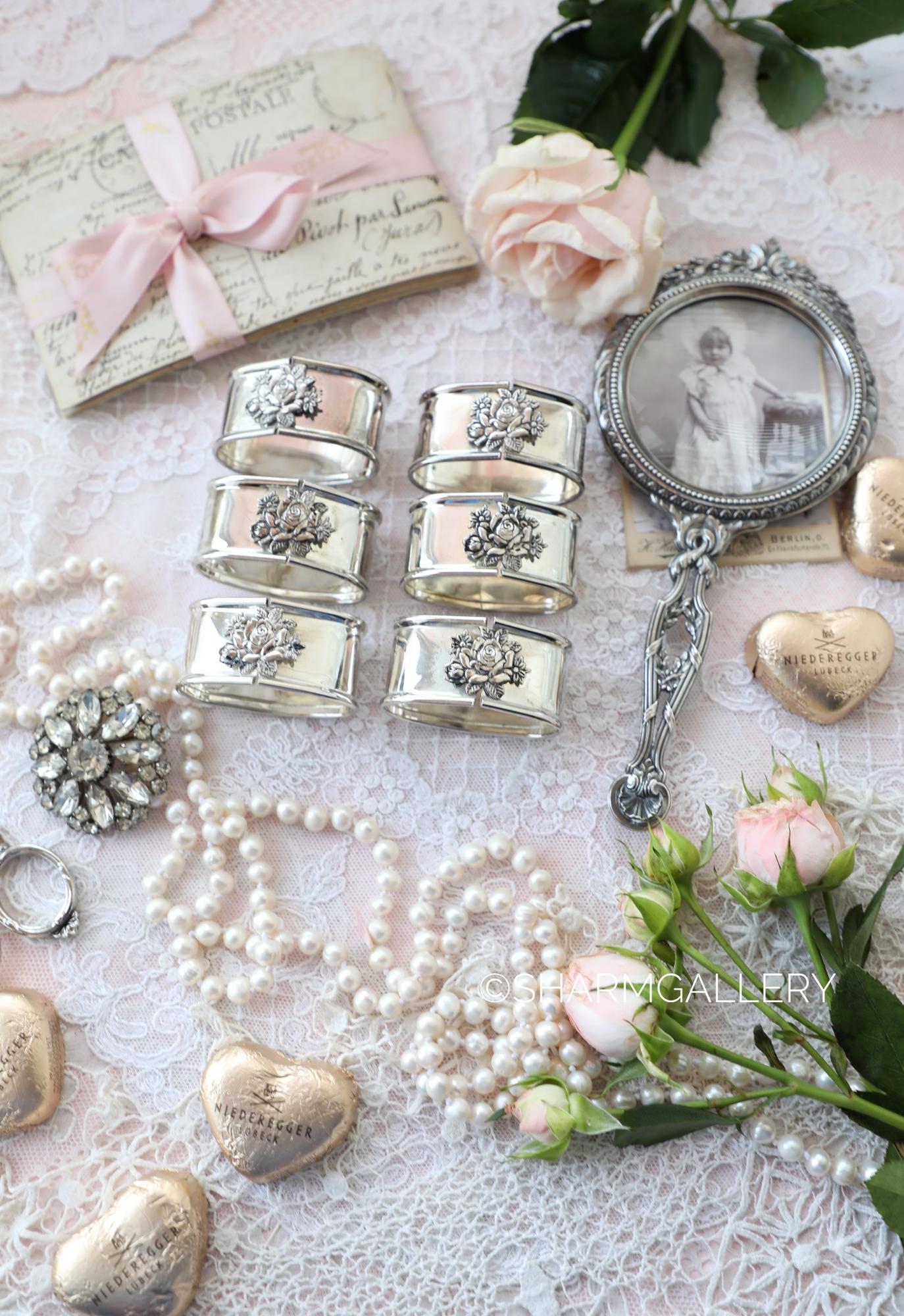 Набор колец для салфеток «Роза» 6шт., серебрение Англия.