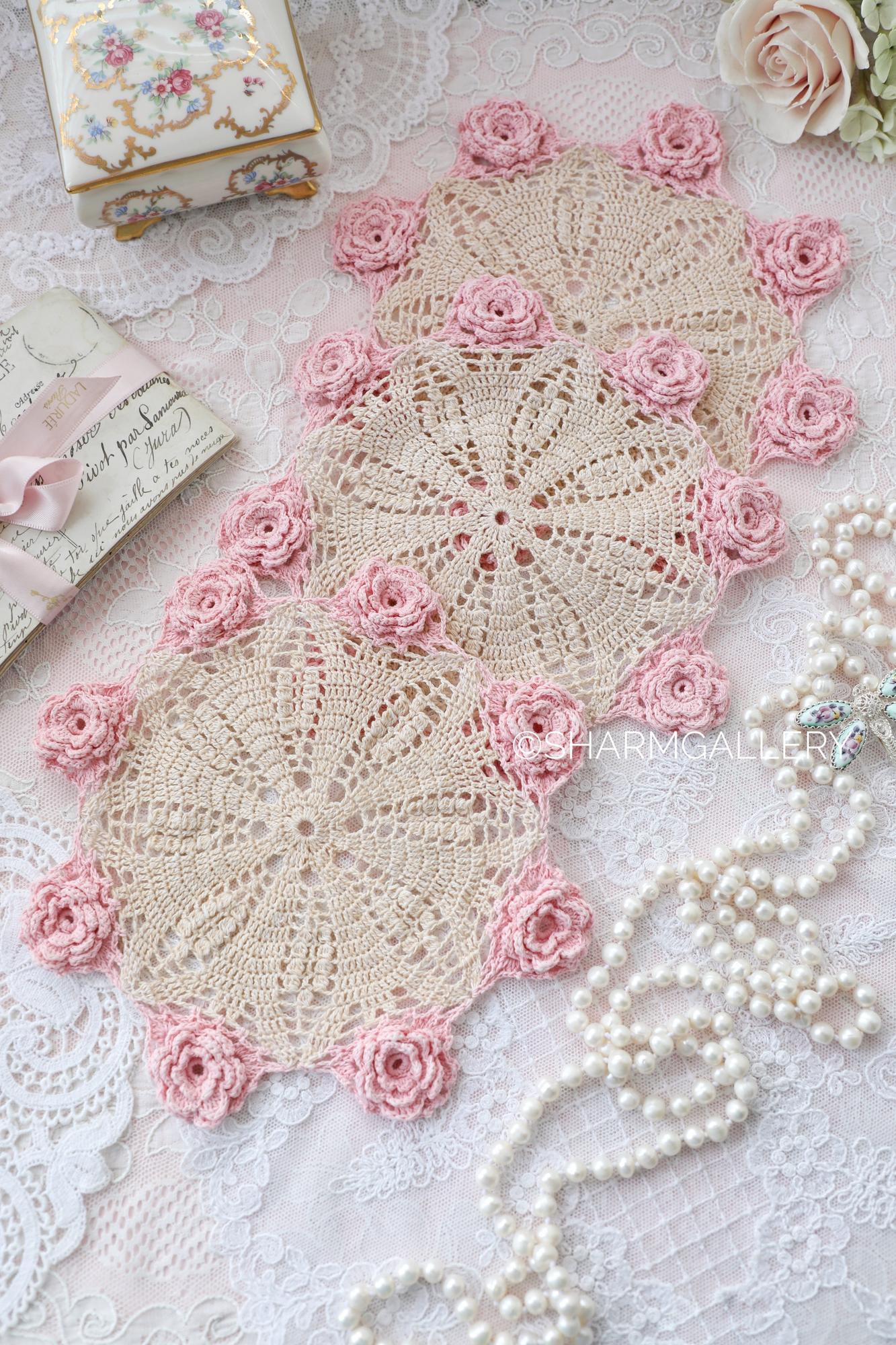 Кружевная салфетка «Розовые цветы» 20см., хлопок.