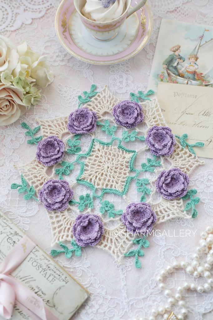 Кружевная салфетка «Фиалки» 22см., хлопок.