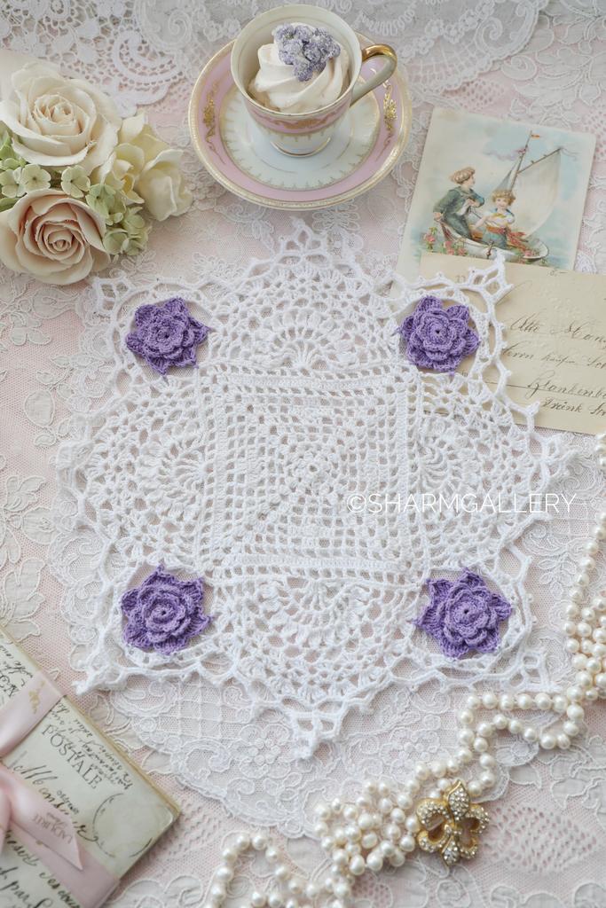 Кружевная салфетка «Фиалки» 32см., хлопок.